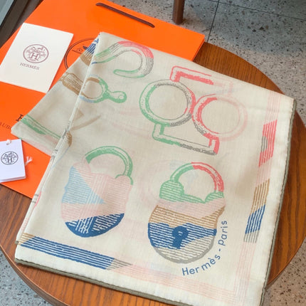 HERMES 26S PRINTED SQUARE SCARF 135 IN CASHMERE AND SILK 307240