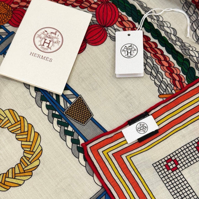 HERMES 26S PRINTED SQUARE SCARF 135 IN CASHMERE AND SILK 307246