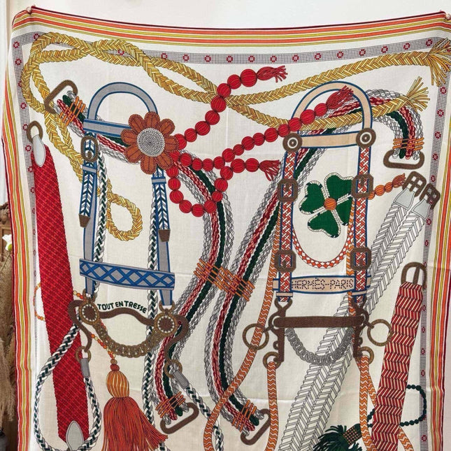 HERMES 26S PRINTED SQUARE SCARF 135 IN CASHMERE AND SILK 307246