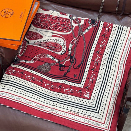 HERMES 26S PRINTED SQUARE SCARF 140 IN CASHMERE AND SILK 307279