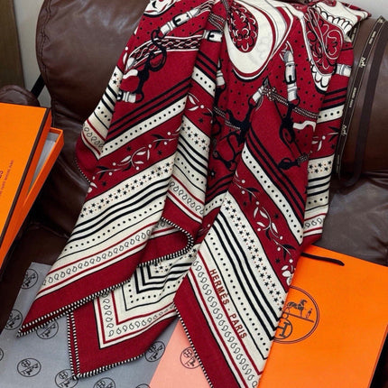 HERMES 26S PRINTED SQUARE SCARF 140 IN CASHMERE AND SILK 307279