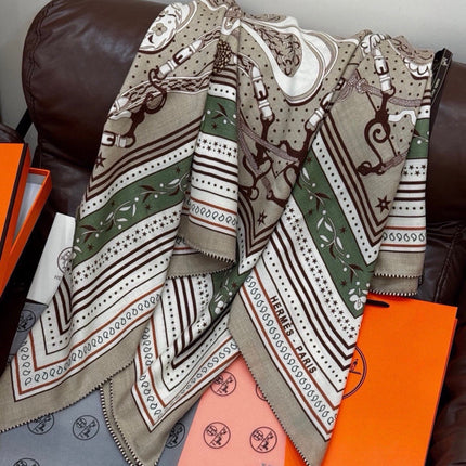 HERMES 26S PRINTED SQUARE SCARF 140 IN CASHMERE AND SILK 307281