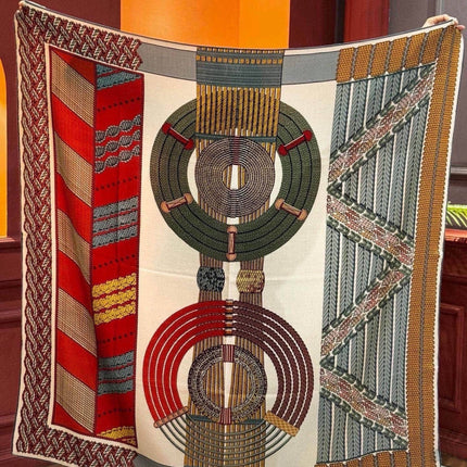 HERMES 26S PRINTED SQUARE SCARF 140 IN CASHMERE AND SILK 309318