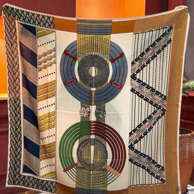 HERMES 26S PRINTED SQUARE SCARF 140 IN CASHMERE AND SILK 309319