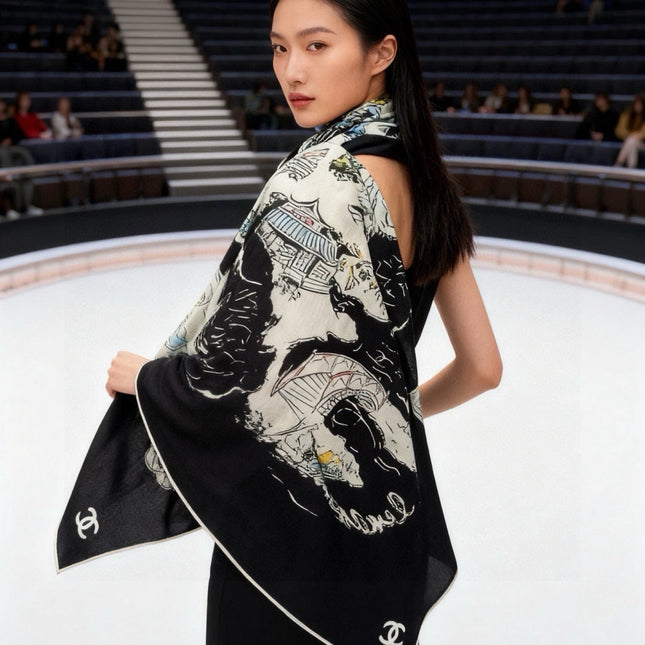 CHANEL 26S SCARF 135 IN CASHMERE AND SILK 309325