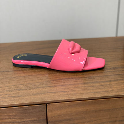 BALMAIN 26S LIP-EMBELLISHED SLIDES IN PINK PATENT CALFSKIN