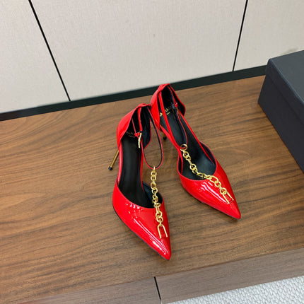 BALMAIN 26S CHAIN HIGH HEELS 95 MM IN RED PATENT CALFSKIN
