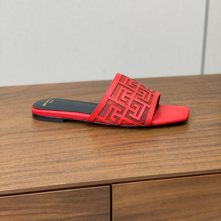 BALMAIN 26S FLAT SANDALS IN RED CALFSKIN AND MESH