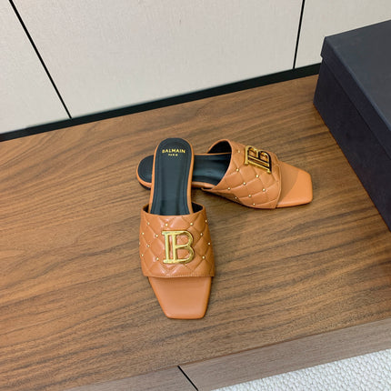 BALMAIN 26S QUILTED MULES IN LIGHT BROWN CALFSKIN