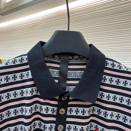 CHROME HEARTS 26S LONG-SLEEVE STRIPED POLO SHIRT 081