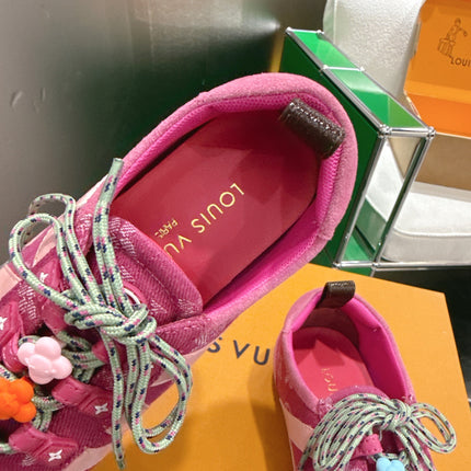 LV 26S SNEAKERS IN DARK PINK DENIM AND SUEDE WITH FLOWER CHARM