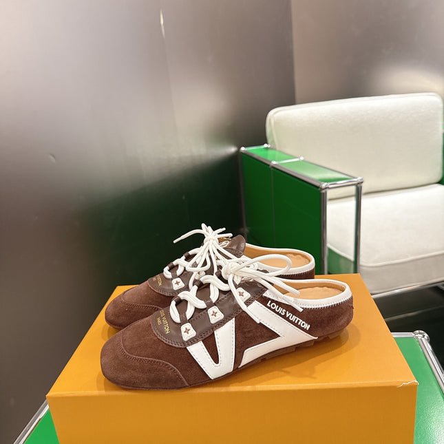 LV 26S MULE SNEAKERS IN DARK BROWN SUEDE