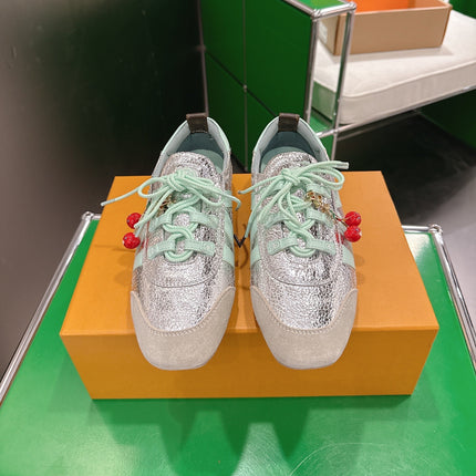 LV 26S SNEAKERS IN BEIGE SUEDE AND SILVER LAMBSKIN WITH CHERRY CHARM