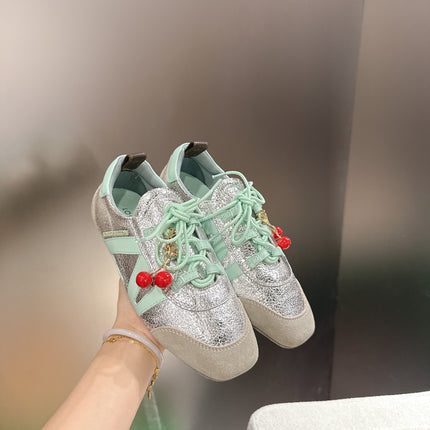 LV 26S SNEAKERS IN BEIGE SUEDE AND SILVER LAMBSKIN WITH CHERRY CHARM