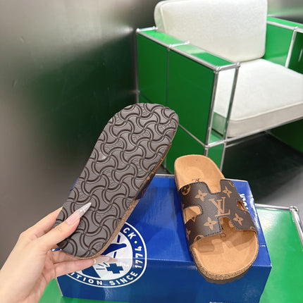 LV 26S SLIDES IN DARK BROWN COATED CANVAS