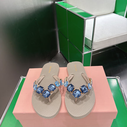 MIUMIU 26S THONG SANDALS IN BEIGE EVA CRYSTAL-EMBELLISHED