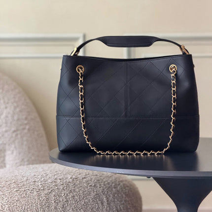CHANEL 25S HOBO BAG 36 IN BLACK LAMBSKIN WITH GOLD HARDWARE