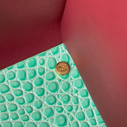 CHANEL 26S CERF TOTE BAG 39 IN MINT GREEN CALFSKIN CROCODILE EMBOSSED GOLD HARDWARE
