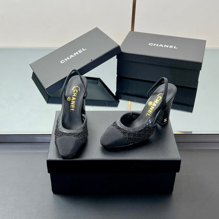 CC SLINGBACK 25S 95 MM IN BLACK FABRIC AND LAMBSKIN