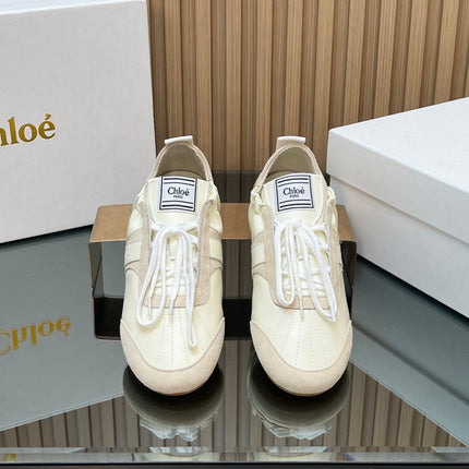 CHLOÉ 26S SNEAKERS IN CREAM WHITE CALFSKIN AND LIGHT PINK SUEDE