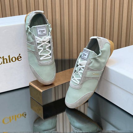 CHLOÉ 26S SNEAKERS IN LIGHT GREEN CALFSKIN AND GREY SUEDE