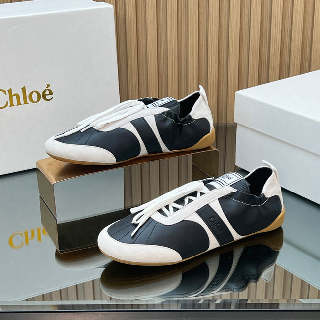 CHLOÉ 26S SNEAKERS IN BLACK CALFSKIN AND CREAM WHITE SUEDE