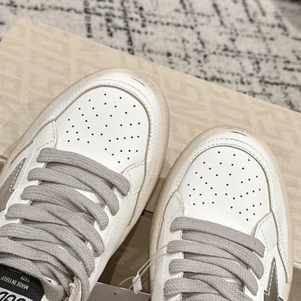 BALL STAR 2 SNEAKERS IN WHITE CALFSKIN SILVER STAR AND GLITTER HEEL TAB