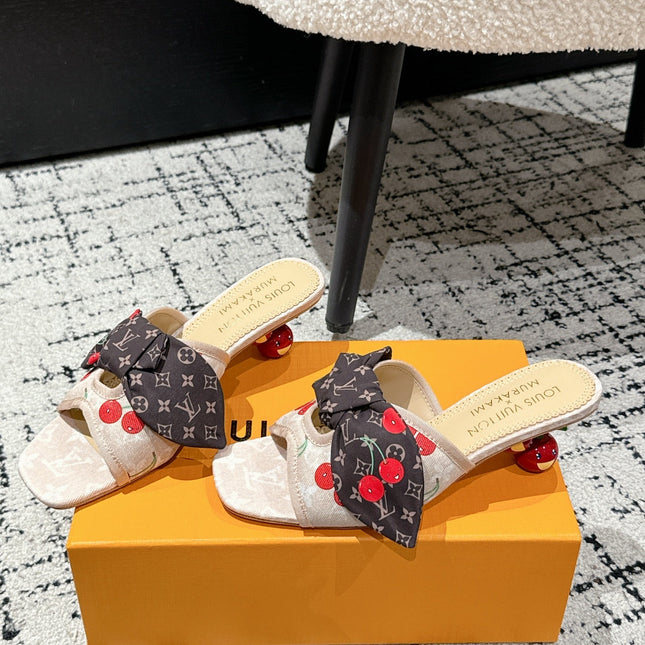 LV CHERRY HIGH HEELS 25S IN NUDE DENIM WITH BOW STYLE 5