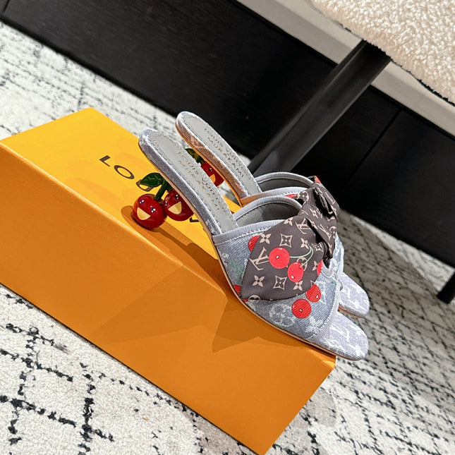 LV CHERRY HIGH HEELS 25S IN GREY DENIM WITH BOW STYLE 1