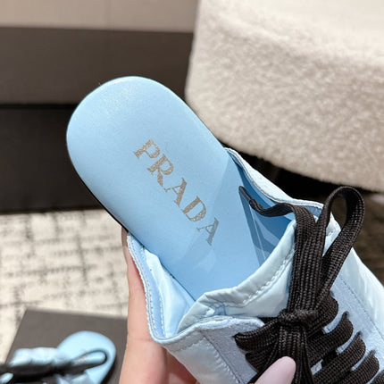 PRADA 25S DEXUN MULE IN LIGHT BLUE SUEDE LEATHER