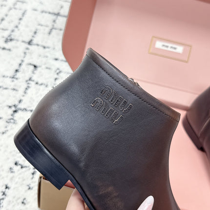 MIUMIU 26S BOOTIES IN DARK BROWN  FUME CALFSKIN