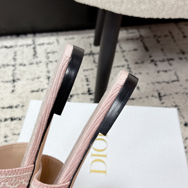 DIOR 26S SLIDES IN LIGHT PINK EMBOSSED OBLIQUE LACE EMBROIDERY