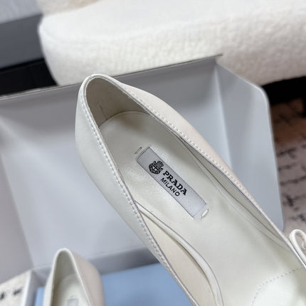 PRADA 26S POINTED-TOE HIGH HEELS 75MM IN CREAM WHITE CALFSKIN