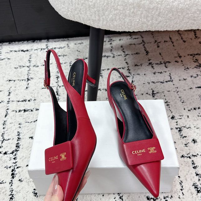 CELINE 26S HIGH-HEEL SLINGBACK 35 MM IN DARK RED CALFSKIN