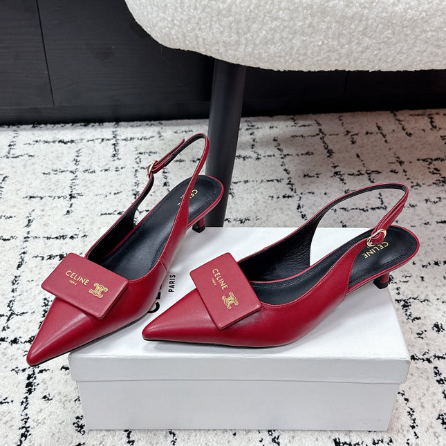 CELINE 26S HIGH-HEEL SLINGBACK 35 MM IN DARK RED CALFSKIN