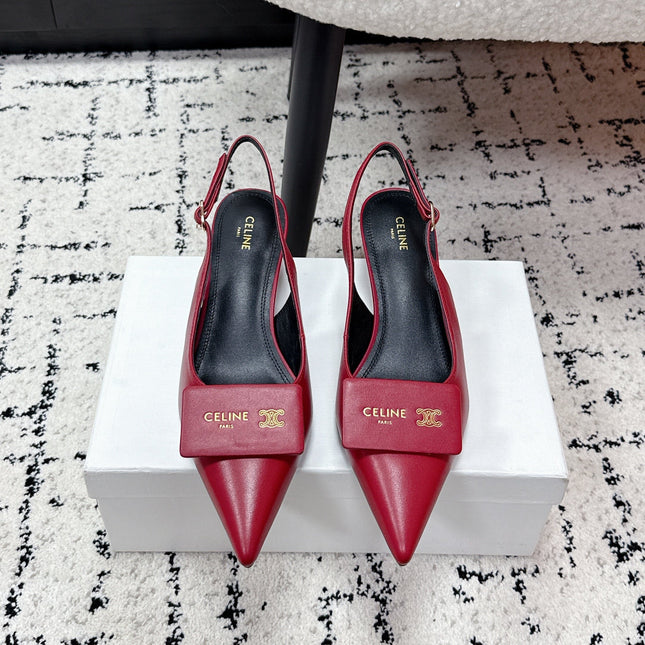 CELINE 26S HIGH-HEEL SLINGBACK 35 MM IN DARK RED CALFSKIN