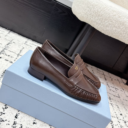 PRADA 26S LOAFERS 25MM IN DARK BROWN CALFSKIN
