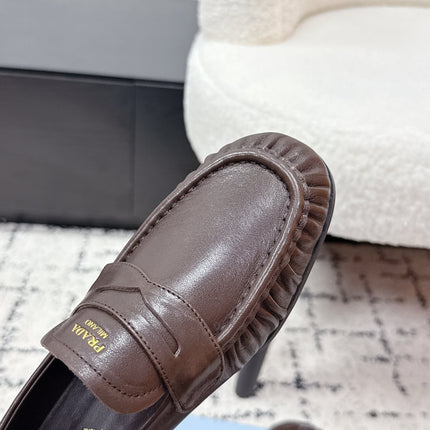 PRADA 26S LOAFERS 25MM IN DARK BROWN CALFSKIN