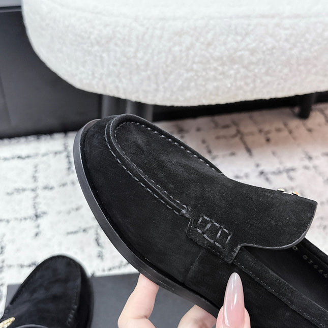 CHANEL 26S LOAFERS IN BLACK SUEDE WITH CC LOGO