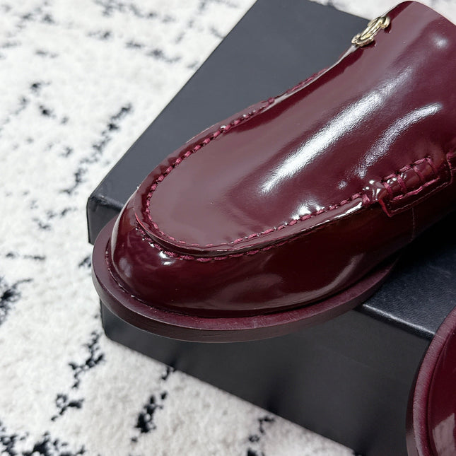 CHANEL 26S LOAFERS IN BURGUNDY RED PATENT CALFSKIN WITH CC LOGO