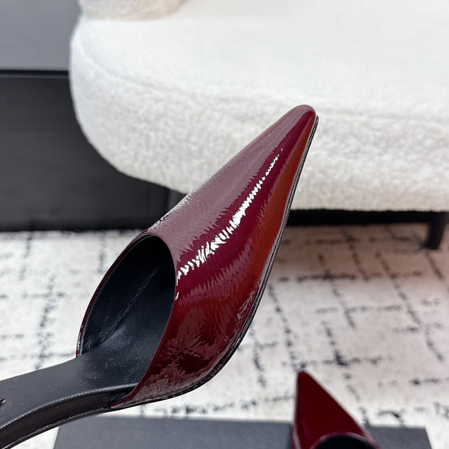 ALAIA 26S POINTED-TOE HEELS 90 MM IN DARK RED PATENT CALFSKIN