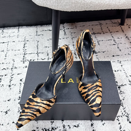 ALAIA 26S POINTED-TOE HEELS 90 MM IN TIGER PRINT PONY HAIR