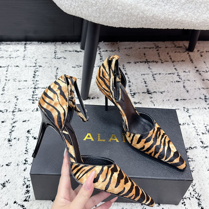 ALAIA 26S POINTED-TOE HEELS 90 MM IN TIGER PRINT PONY HAIR