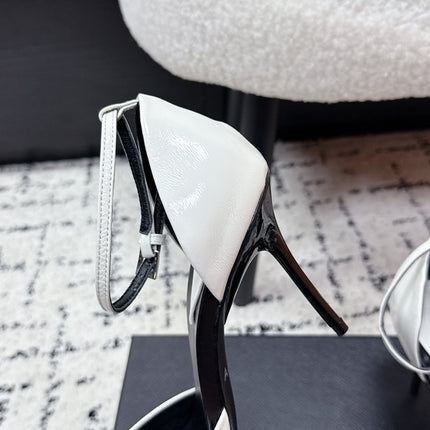 ALAIA 26S POINTED-TOE HEELS 90 MM IN WHITE PATENT CALFSKIN