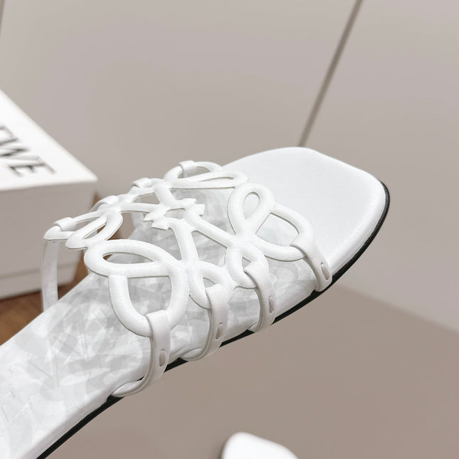 LOEWE 26S SQUARE TOE SANDALS IN WHITE CALFSKIN LOGO