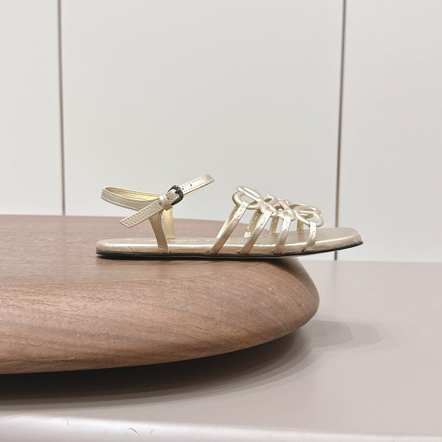LOEWE 26S SQUARE TOE SANDALS IN GOLD CALFSKIN LOGO