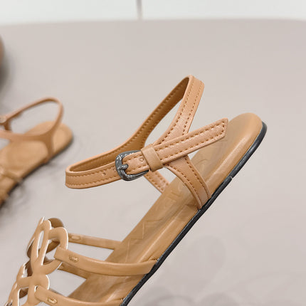 LOEWE 26S SQUARE TOE SANDALS IN LIGHT BROWN CALFSKIN LOGO
