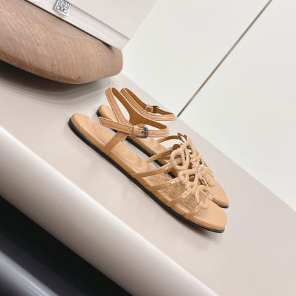 LOEWE 26S SQUARE TOE SANDALS IN LIGHT BROWN CALFSKIN LOGO