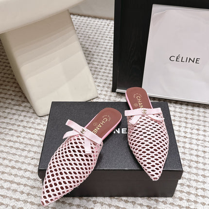 CHANEL 26S POINTED-TOE MULES IN LIGHT PINK MESH