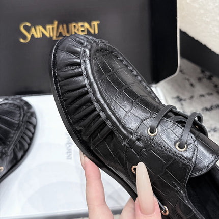 YSL 26S LOAFERS IN BLACK CALFSKIN WITH CROCODILE EMBOSSING